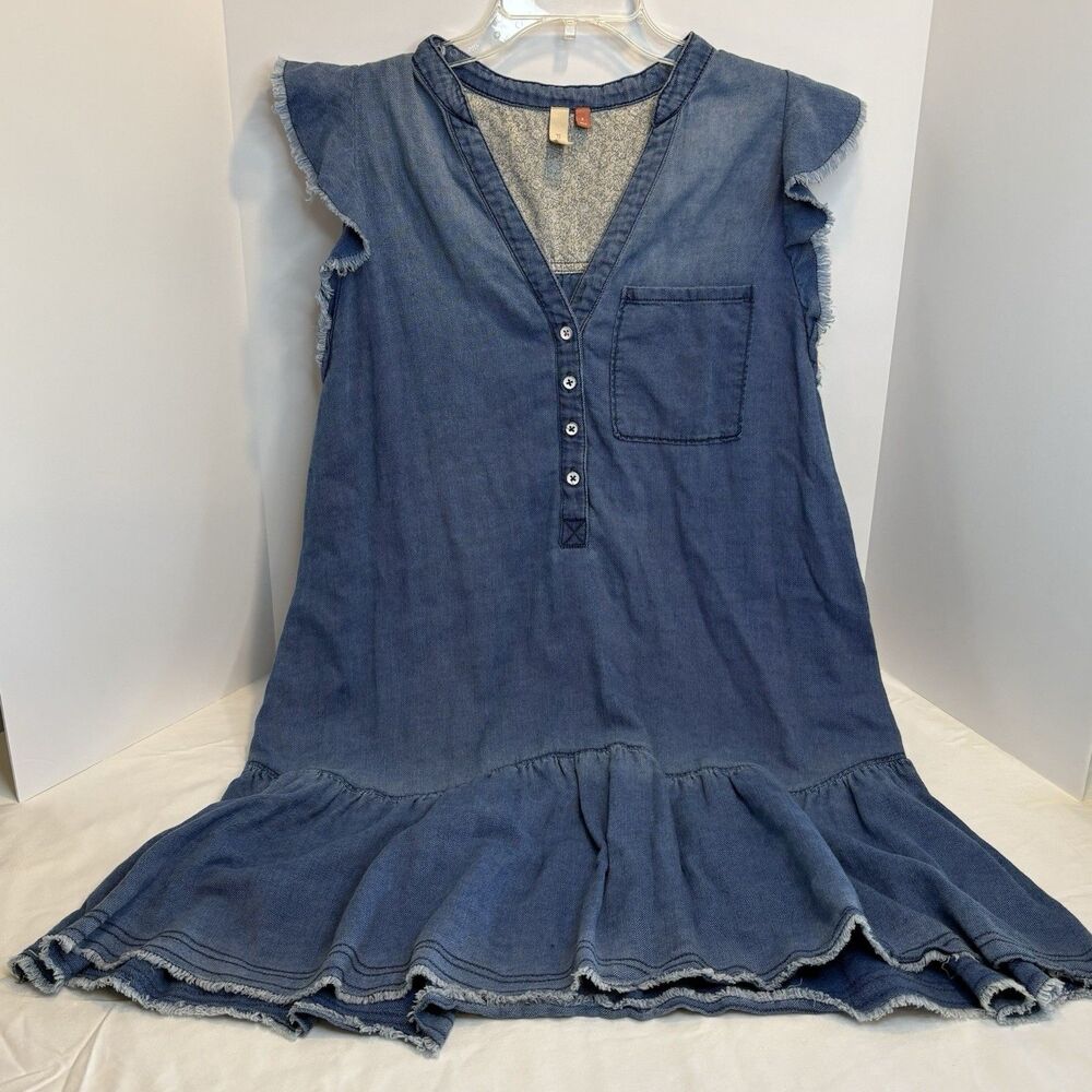 PILCRO Anthropologie Flounced Tunic Chambray Dress Blue Soft Denim Ruffle Sz S - Picture 1 of 8